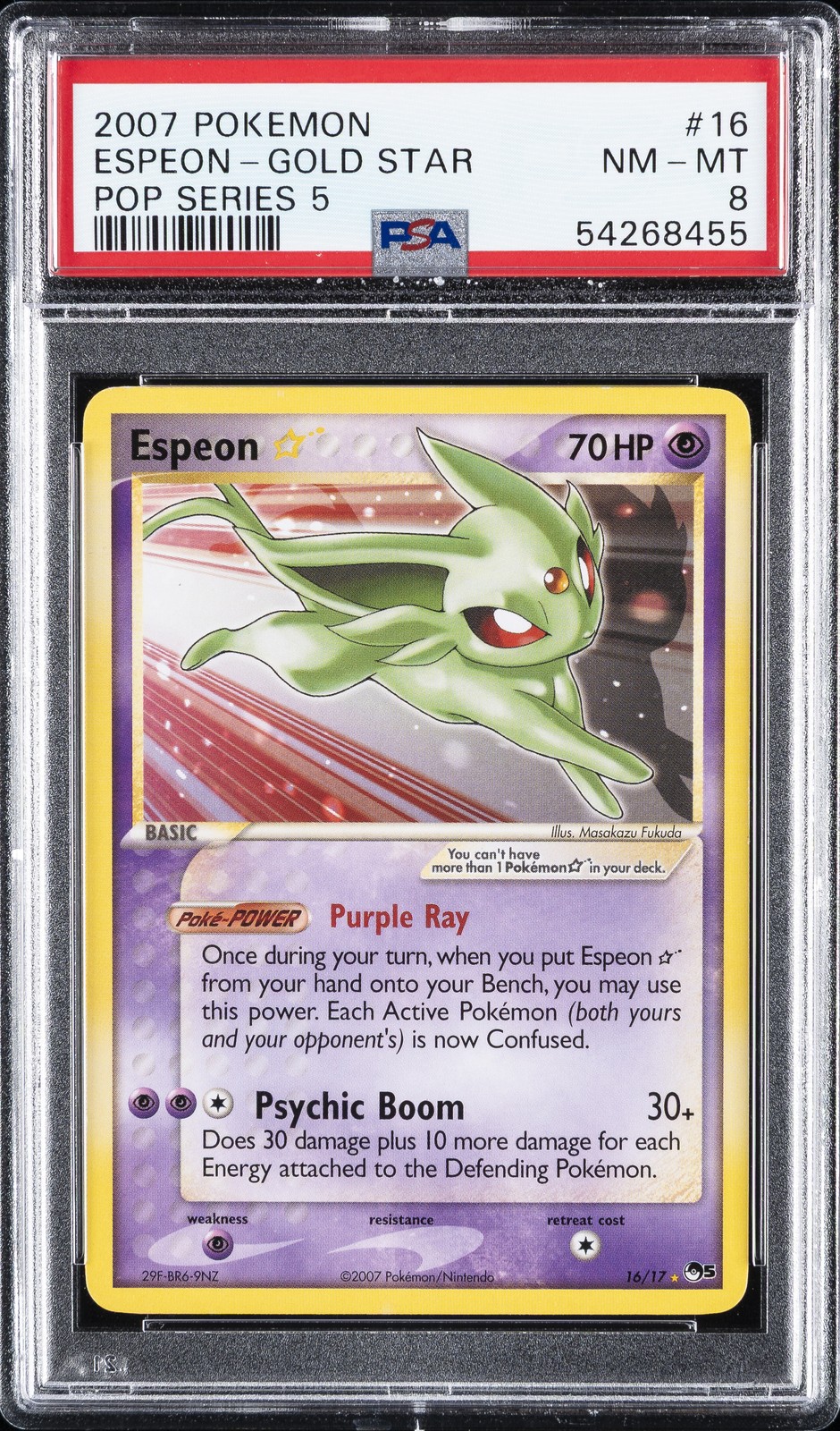 2007 POKEMON POP SER 5 #16 ESPEON-GOLD STAR PSA 8