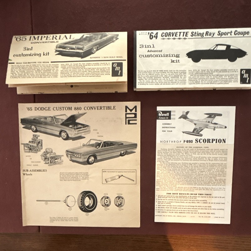 AMT Vintage 1:25 Model Kit Assembly Instructions Lot Imperial/Corvette/F-89D