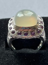 Unique 925 Sterling Silver Opalite Cabochon Ring w/ Purple Accent stones Size 7