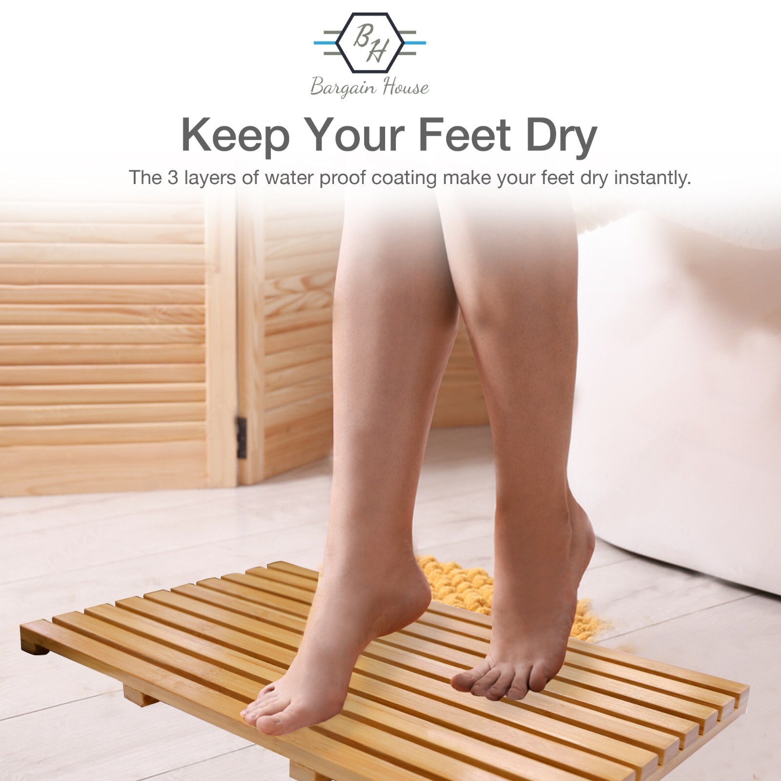 Bargain House Rectangular Wooden Bath Mat 53L x 33W x 2.4cm Anti