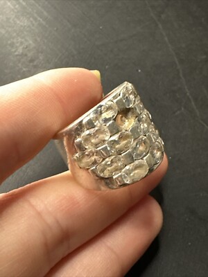 Bague Ancienne Argent Massif 925 - Anneau Large Style Dôme Et Tank, Taille 52