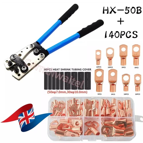 Heavy Duty Battery Cable Crimping Tool Wire Lug Crimper Terminal Copper Lugs Kit - Picture 25 of 30