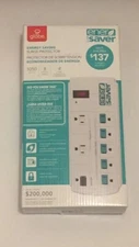 Globe Energy Saver 8 Outlet Surge Protector, Multiple Threshold 4 ft-New - White