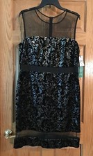 Scarlette Little Black Dress 16 Sleeveless Gold Silver Swirl Sheer Top