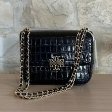 Tory Burch Britten Embossed Small Black Adjustabe Shoulder Crossbody Bags NWT