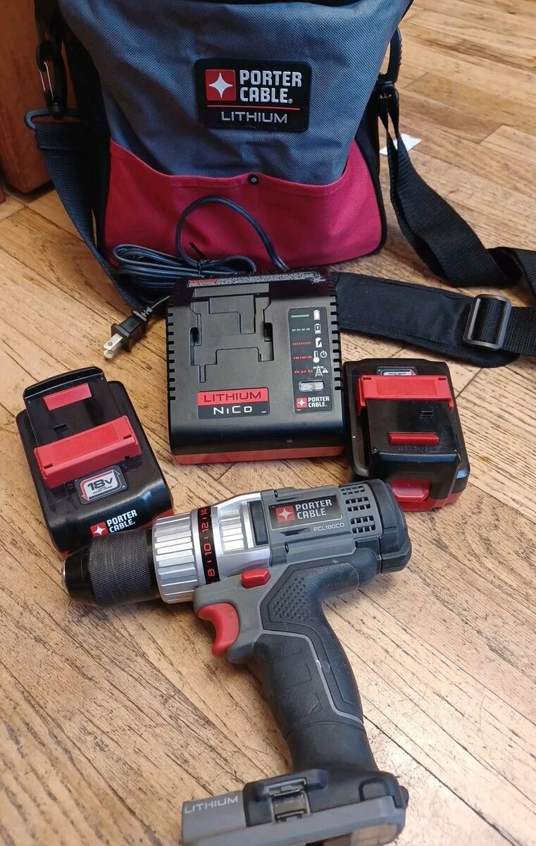 Porter Cable 18V 1 2 Heavy Duty Drill PCL180CD Charger 2 Batteries Bag