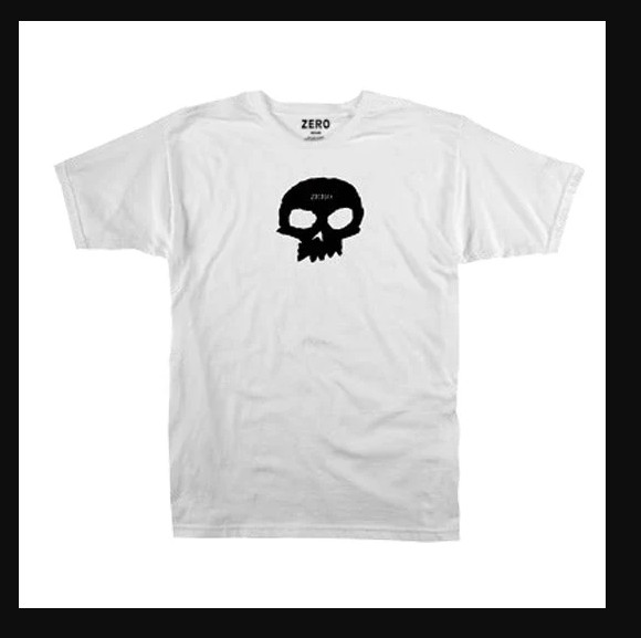 Camiseta Zero Skateboards Single Skull Logo Blanco Negro