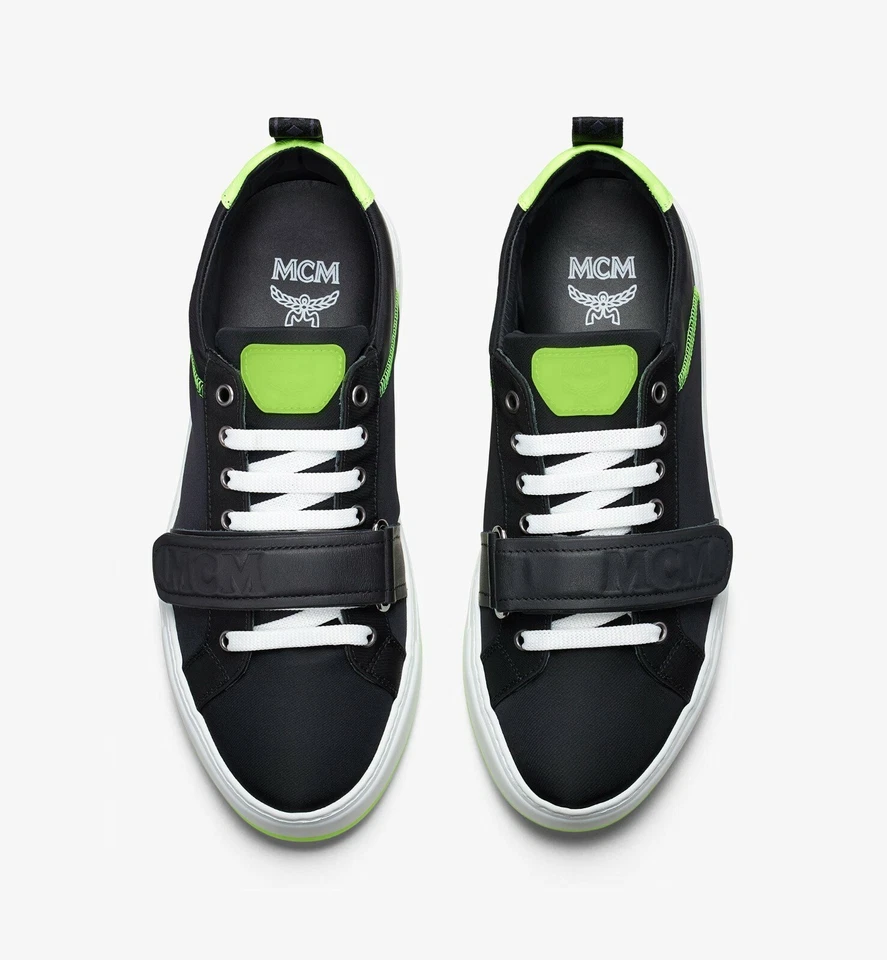$475 MCM Mujer Negro Nylon Verde Neón Zapatilla Baja con Correa MES9AMM68BK Foto 4 de 4