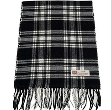100 CASHMERE SCARF Made in England Soft Wool Wrap Plaid Black  Cream A