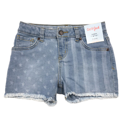 Cat & Jack Girls Stars and Stripes Denim Cutoff Jean Shorts - Size S (6/6X)