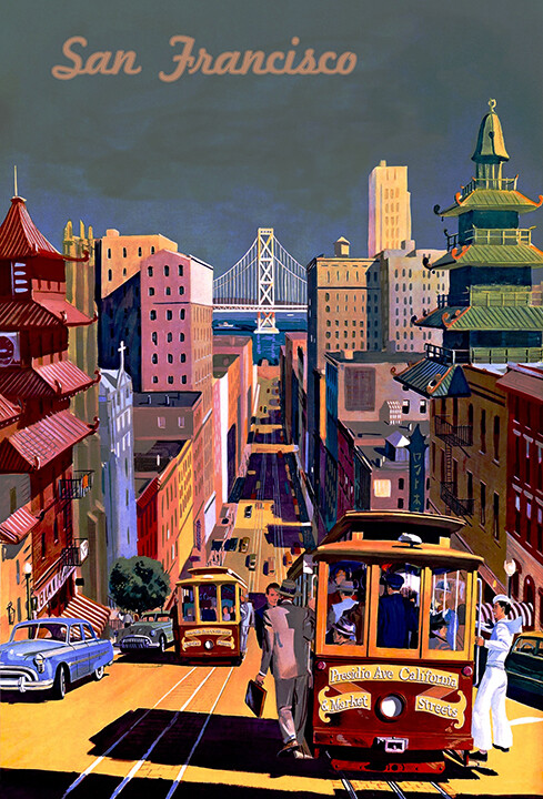 San Francisco, California - Cable Cars Vintage Travel Poster | eBay