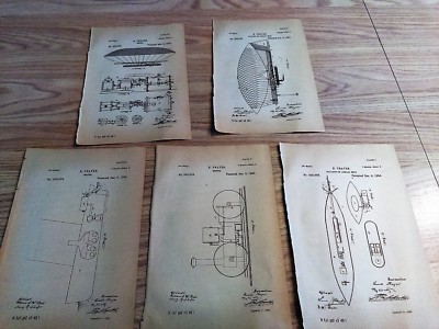 1884 5 Sketch Diagram Plates of the R. Thayer Balloon or Aerial Ship and Motor