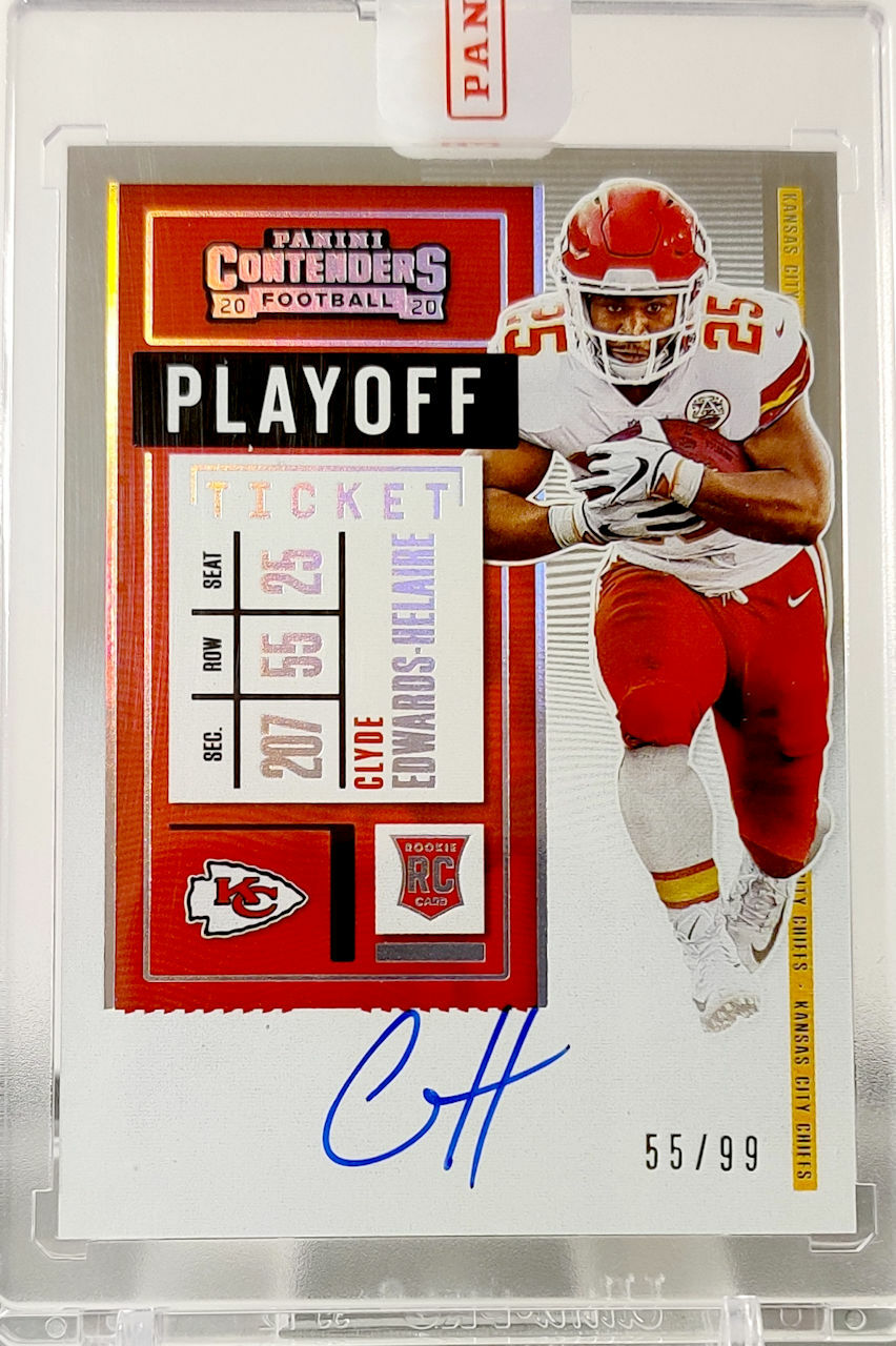 2020 Contenders Playoff Ticket Clyde Edwards-Helaire RC OnCard Auto 55/99 Chiefs