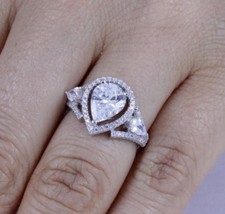 .925 Sterling Silver Pear Halo CZ Wedding Band Engagement Ring Size 3-15 M1102