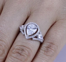 .925 Sterling Silver Pear Halo CZ Wedding Band Engagement Ring Size 3-15 M1102