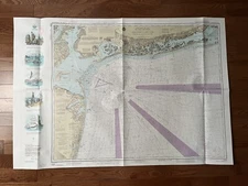 Vintage 1986 Approaches To New York Fire Island Nautical Chart Map - 52” x 36”
