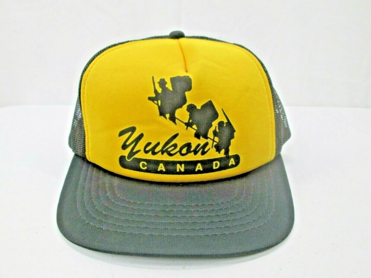 Vintage Yukon Canada Mesh Snapback Hat Black Yellow Hiking Hiker