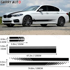 5pcs Black Racing Long Stripe Hood Rear Mirror Side Body Vinyl Decals Stickers