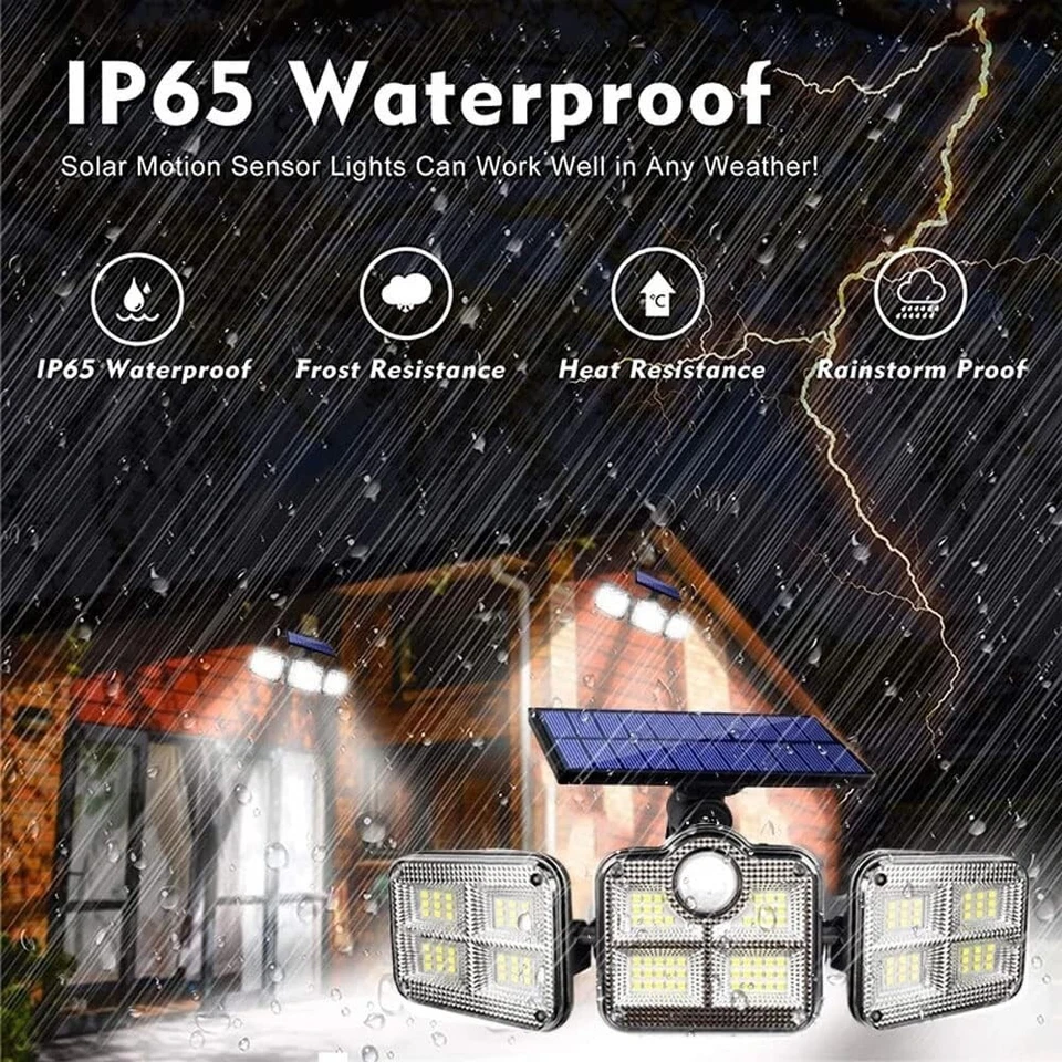 2Pack Solar Motion Sensor 3-Head 120 LED Security Light 270° IP65 3 Modes Garden - Image 4 of 4