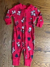 Hanna Andersson Peanuts Snoopy Christmas Zip Sleeper EUC Pajamas 50 0-3 Months