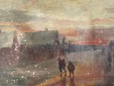 Very Pretty Painting Oil on Canvas Snow Landscape Home 1900 Art to Identify