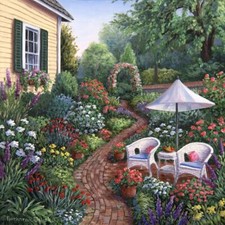 Ceramic Backsplash Tile Mural Garden Landscape - Relax in the Garden