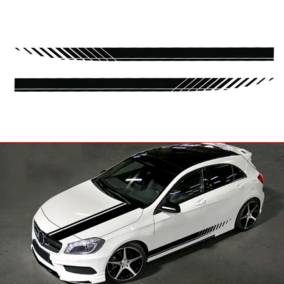 2Pcs Black Decal Car Racing Plaid Hood Side Door Fender Stripes Decor Stickers - Image 3 of 4