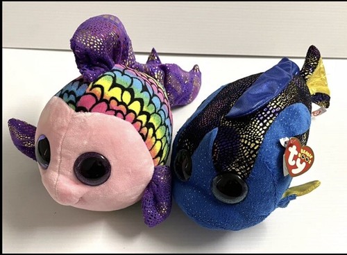 2 X TY Beanie Boos Flippy & Aqua Multicoloured Fish Animal Soft Plush Toys - Picture 13 of 13