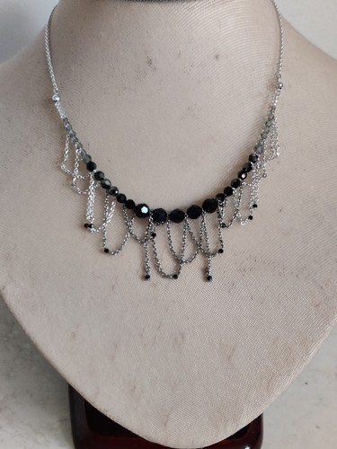 Swarovski Fringed Chains Necklace Dark Blue Crystals Rhodium Plated Adjustable - Picture 16 of 16