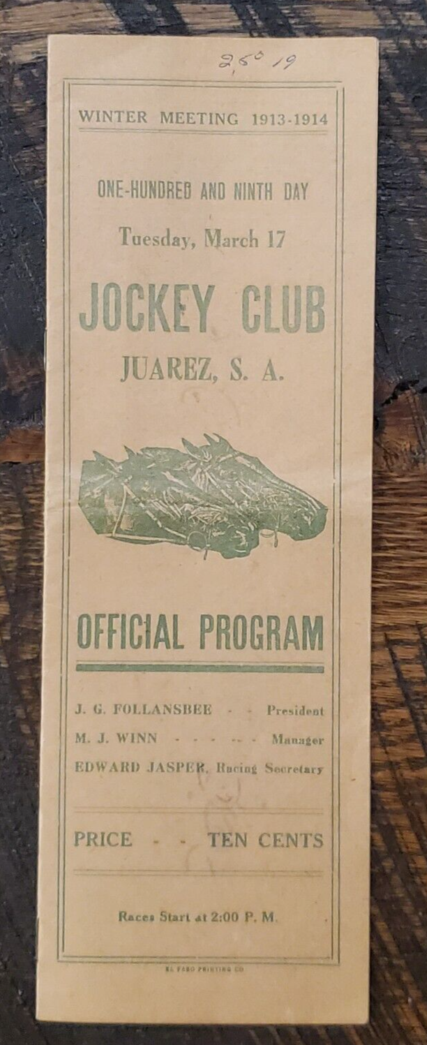 1914 Horse Racing Program Hall of Famer PAN ZARETA at Juarez Jockey