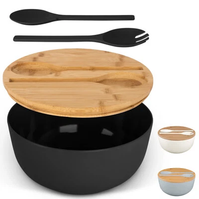 BRUNNER Camping Salatschüssel Greenkick Brett Salat Besteck Melamin Bambus Ø25cm