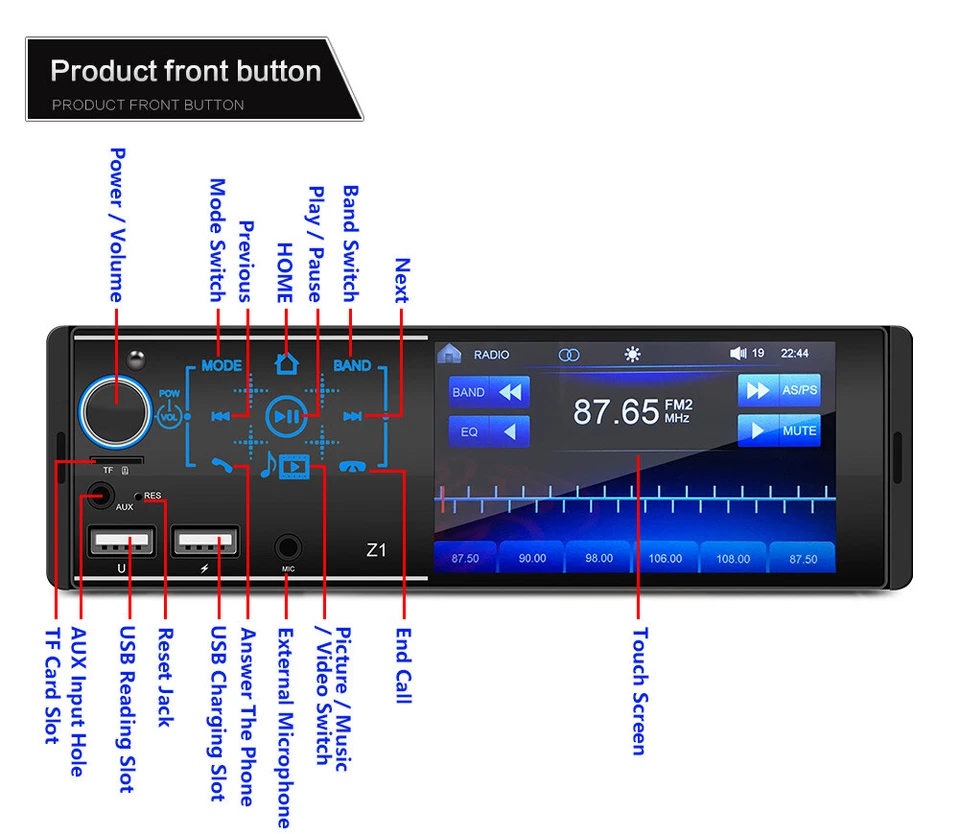 Single 1DIN 4.1Inch Bluetooth Car Full Touch Screen FM Stereo Radio MP5 Player - Image 2 of 4