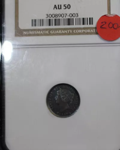 1892  NGC Graded Canadian,  Small Silver Five  Cent, **AU-50** 
