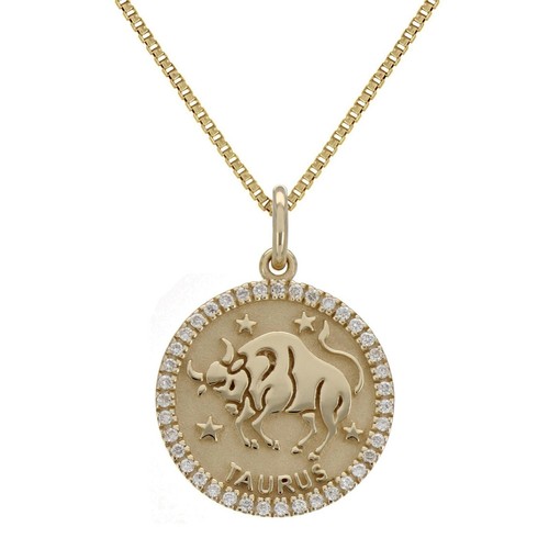 14k Yellow White or Rose Gold Diamond TAURUS Zodiac Sign Pendant Necklace 18" - 第 11/18 張圖片