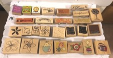 Set of 27 rubber stamps wood mount new/used mix of brands/shapes/sizes