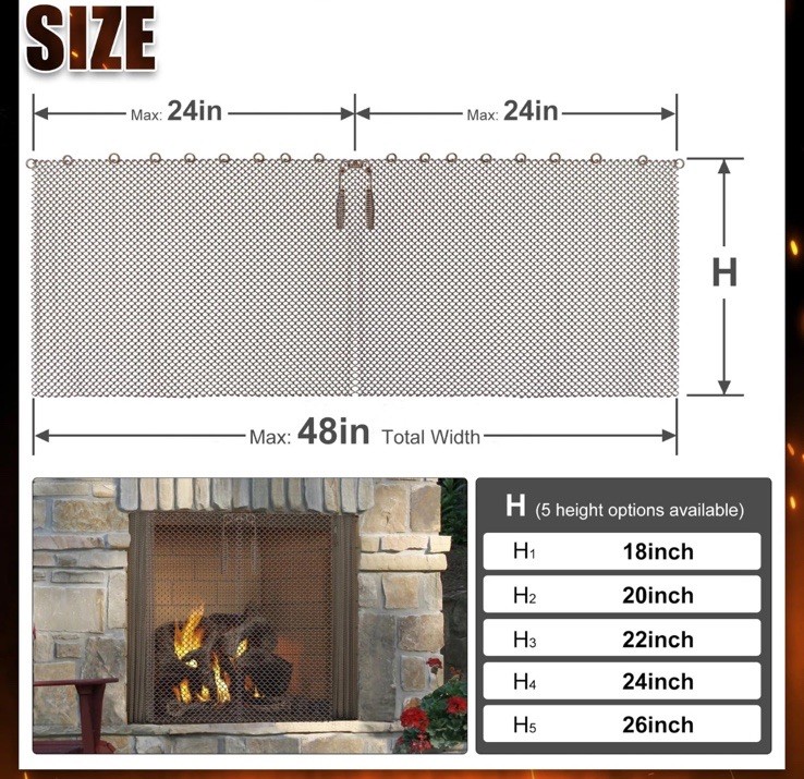 Fireplace Mesh Screen Curtain,2 Packs Spark Guard Mesh Metal Fire Screen Guard.