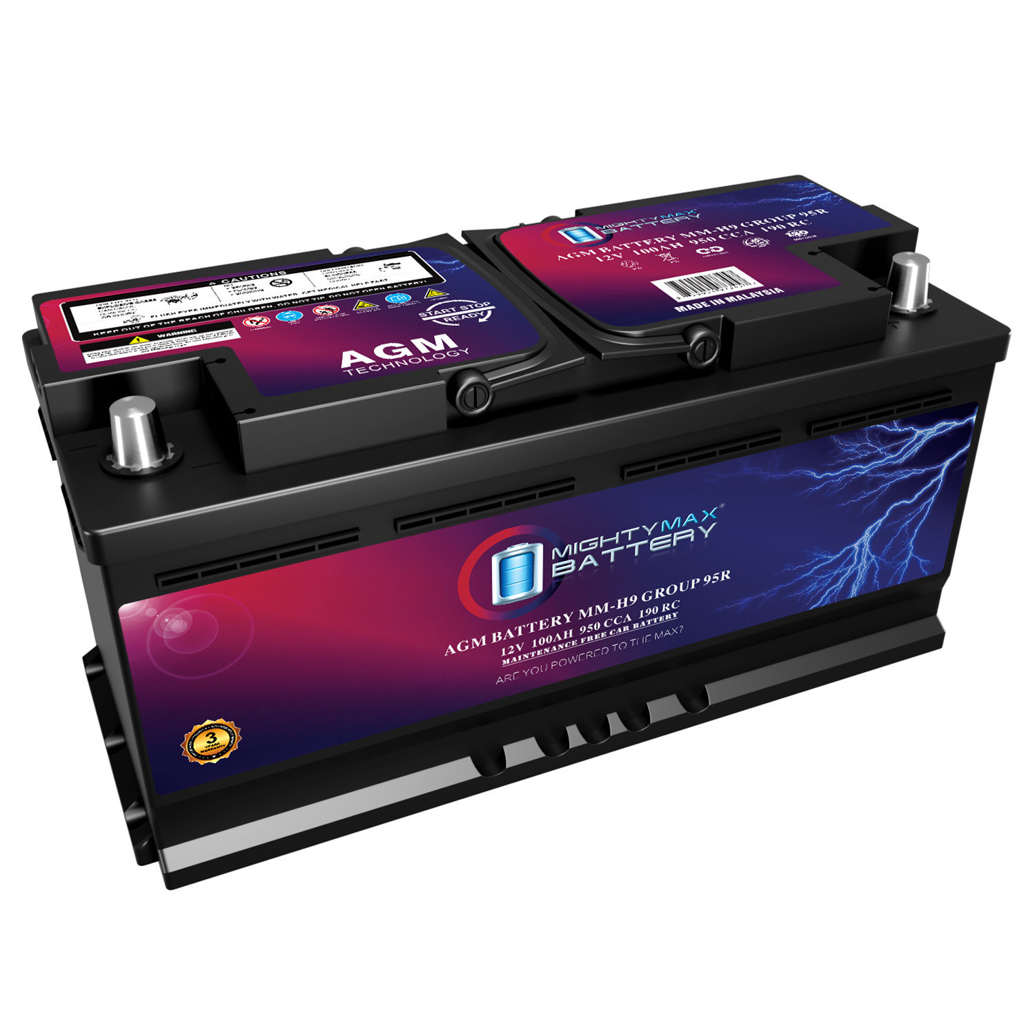Mighty Max MM-H9 Group 95R 12V 100AH 190RC 950CCA Battery Replaces Audi S8 20-23