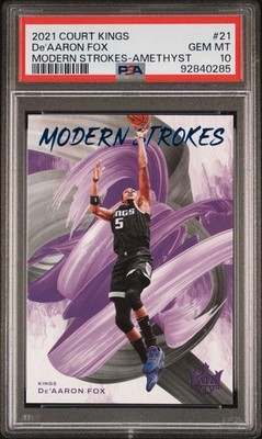 2021 PANINI COURT KINGS #21 DE'AARON FOX MODERN STROKES AMETHYST /99 PSA 10