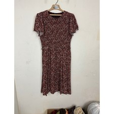 Madewell Smocked Midi Dress Burgundy Floral Short Sleeve NX211 Womens 12