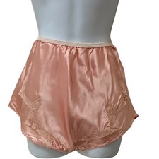 Vintage Peach Acetate Lace Tap Pant High Waist French Cut Silky Satin