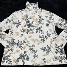 White Stag Women Size XL Old White Floral Turtle Neck 