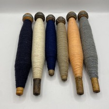 Set Of 6 Vintage Wooden Yarn Thread Wool Spoo...