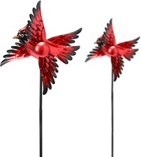 Cardinal Wind Spinner Outdoor, 2 Pack Metal Red Birds Windmill for Yar