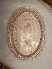 Vintage Jeanette Glass Holiday Buttons & Bows Pink Depression Glass Oval Platter