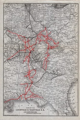 1920 Antique Louisville & Nashville Railroad Map  L & N Railroad Map 2946