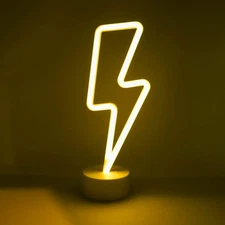 11.75” x 4.35” LED Neon Yellow Lightning Bolt Tabletop Lamp, White Base, Nigh...