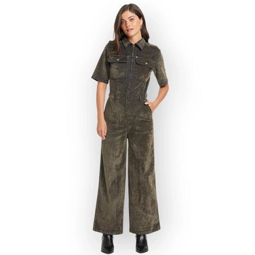 Universal Thread Women Flocked Soft Velour Jumpsuit Olive Green Wide Leg 10 - Picture 17 of 17