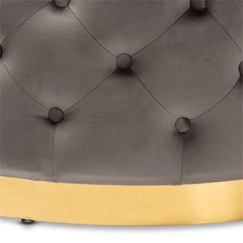 Baxton Studio Sasha Gray Velvet Upholstered Gold Finished Cocktail Ottoman - Picture 3 of 6