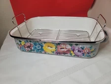 The Pioneer Woman Sweet Romance 2-Piece 16.3/4" Enamel on Steel Roaster w/Rack