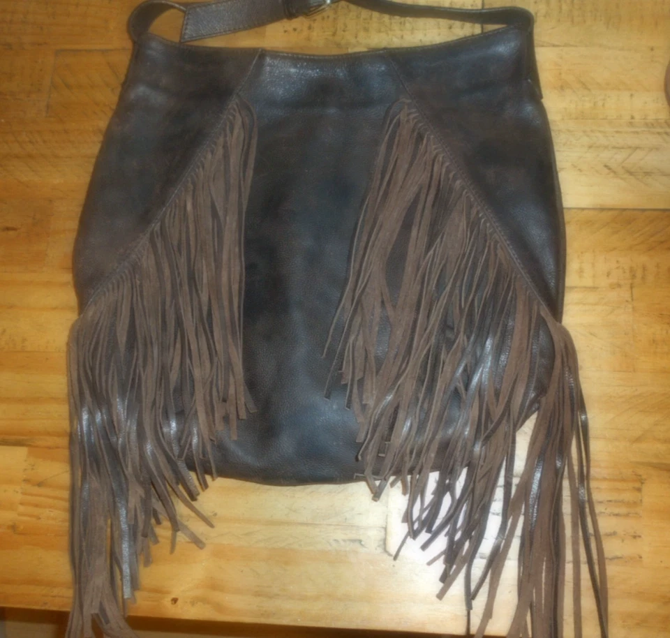 ZARA Large Dark Brown Fringed Shoulder Bag Boho/Hippy - Image 2 of 4
